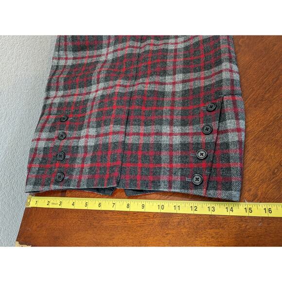 Gap Plaid Pencil Skirt Sailor 0 Red Black Gray Front Zip Buttons Mini Wool Blend - Picture 8 of 11